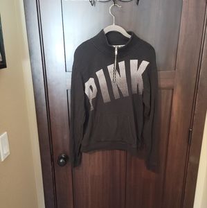 EUC Victoria’s Secret PINK 1/4 Zip Up Black & White Sweatshirt Pullover Sz Small
